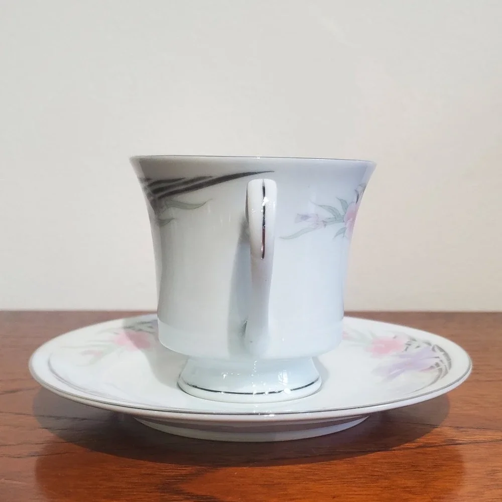 Teacup and saucer set by China Pink & Lavender Flowers discontinued pattern CX65